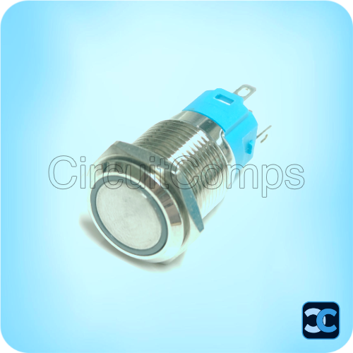 16mm Green LED Push Button Switch Momentary Stainless Steel 5 Pin IP65