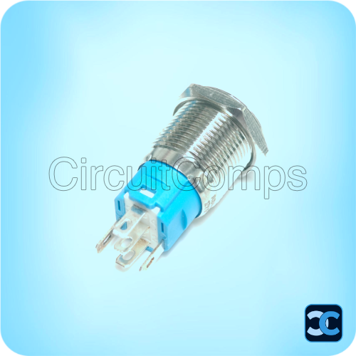 16mm Green LED Push Button Switch Momentary Stainless Steel 5 Pin IP65