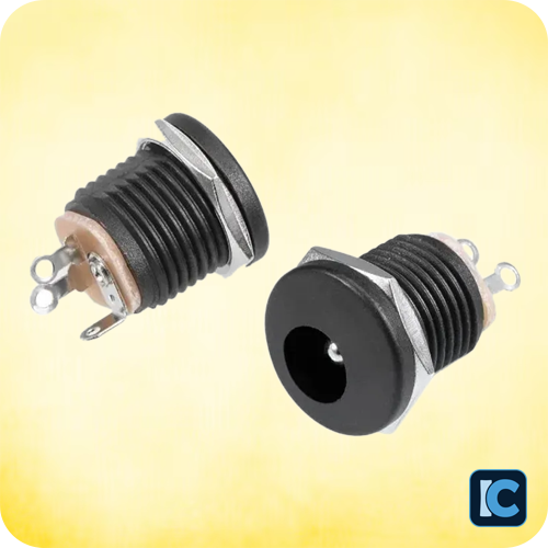 DC Socket – Black Threaded Nut Panel Mount – Compatible with 5.5x2.1mm DC Plugs