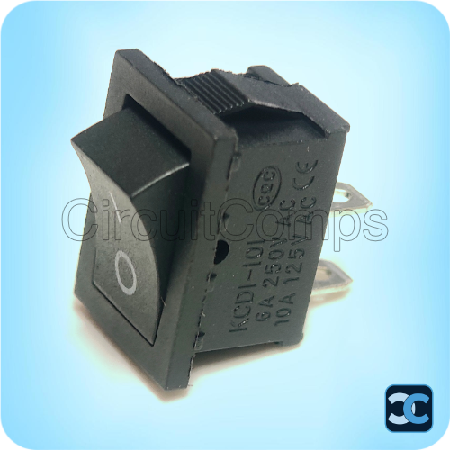 Black Rocker Switch KCD1 – 6A @ 250VAC ON/OFF SPST Panel Mount