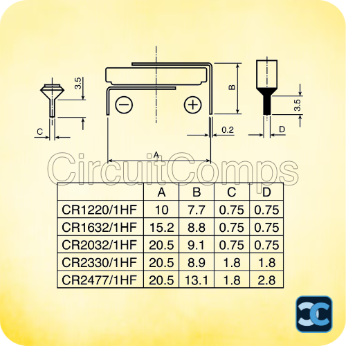CR2032 3V Lithium Coin Battery | 2-Pin PCB Mount Cell