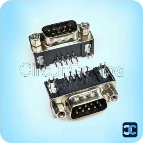 DB9 Male PCB Mount Right-Angle Connector (R/A) – RS232 Serial Port Interface