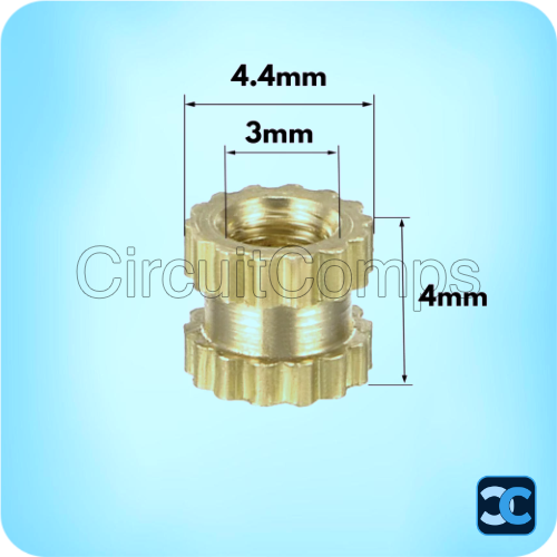 M3 x 4mm Brass Threaded Insert ID 3mm OD 4.4mm
