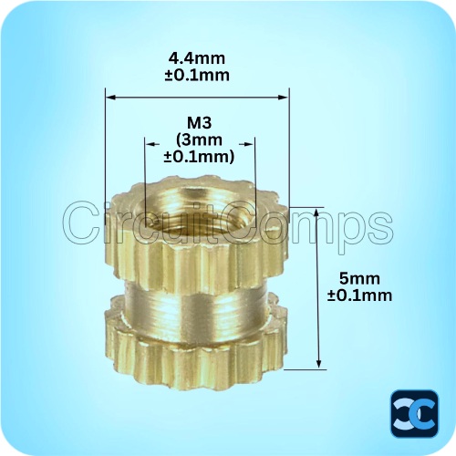 M3x5mm Brass Threaded Insert 3mm ID 4.4mm OD Knurled