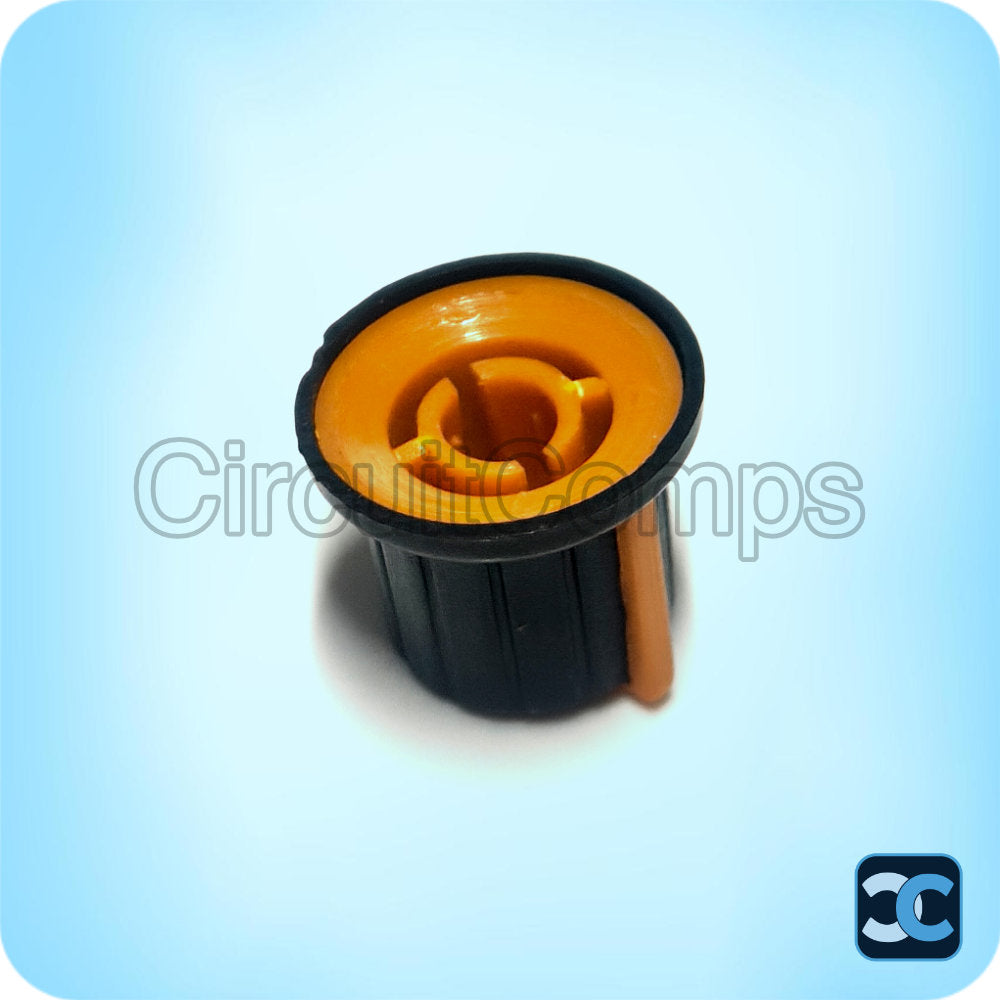 Black Potentiometer Knob 6mm Shaft Rubber Feel Push Fit Amber Pointer