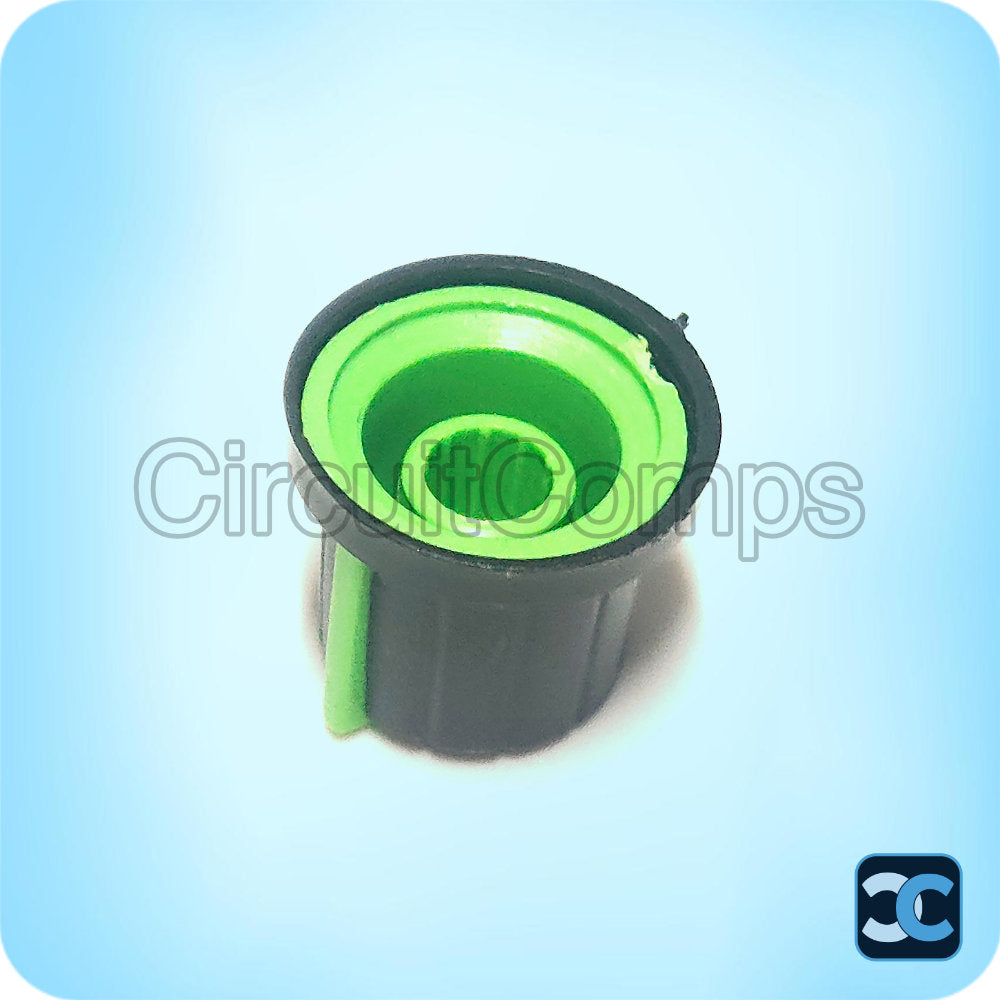 Black Potentiometer Knob 6mm Shaft Rubber Feel Push Fit Green Pointer