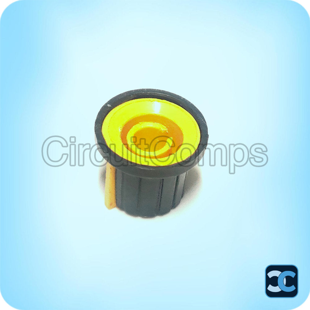 Black Potentiometer Knob 6mm Shaft Rubber Feel Push Fit Light Yellow Pointer
