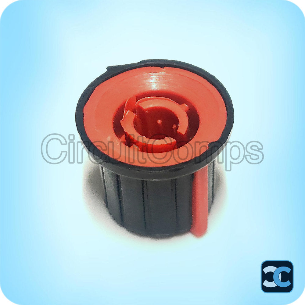 Black Potentiometer Knob 6mm Shaft Rubber Feel Push Fit Red Pointer