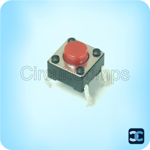 Tactile Switch 6x6x5mm Red Cap 4 Pin Through Hole