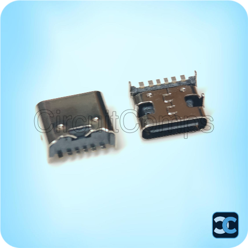 USB Type-C 6 Pin Female Connector Through Hole