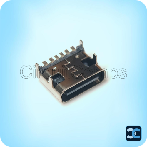 USB Type-C 6 Pin Female Connector Through Hole