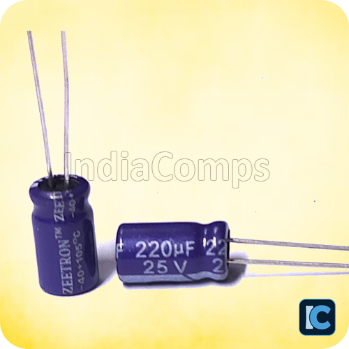 220uF 25V Radial Electrolytic Capacitor – Through-Hole Type